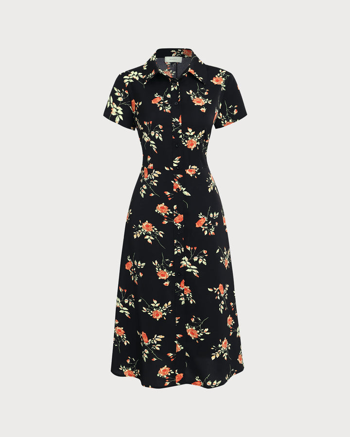 Glória - Vestido Midi Floral Preto