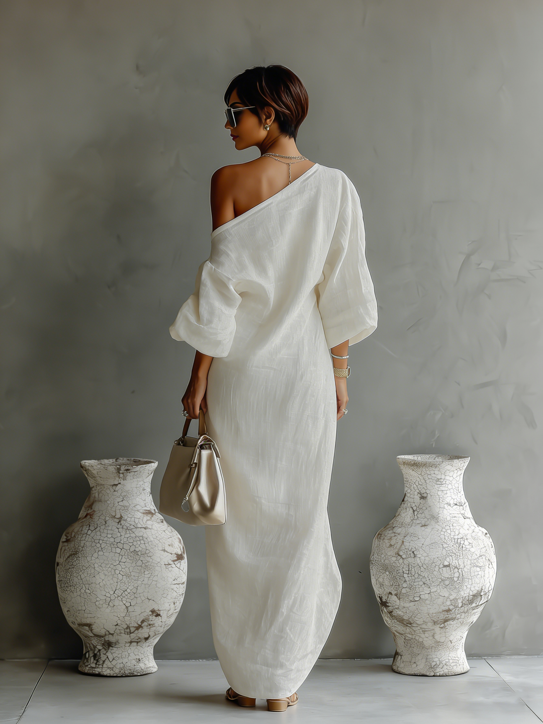 Madalena - Vestido de linho com ombros à vista