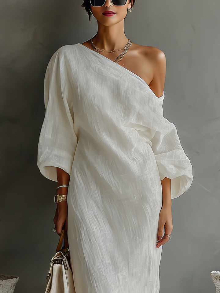 Madalena - Vestido de linho com ombros à vista