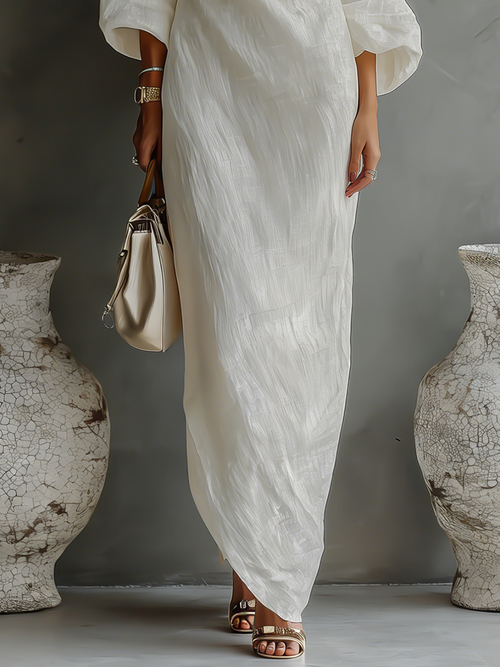 Madalena - Vestido de linho com ombros à vista