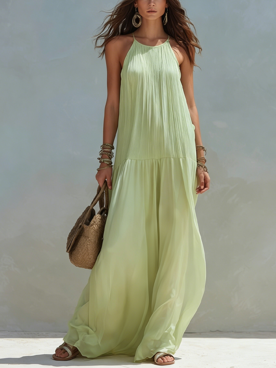 Lívia - Maxi Vestido Boho Verde Pistácio