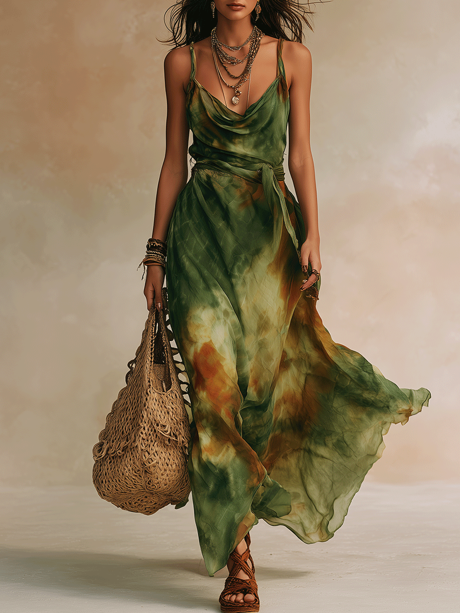 Elvira - Maxi Vestido Verde Abstracto