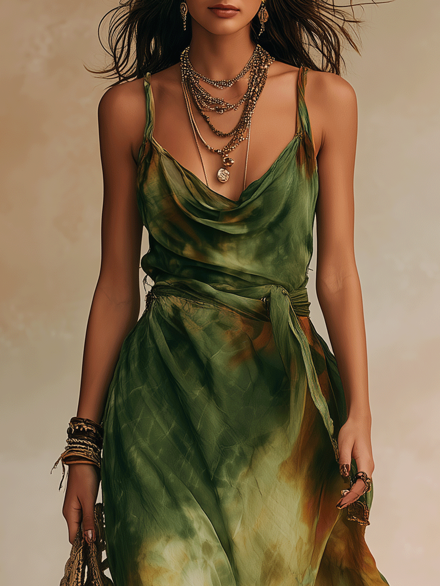 Elvira - Maxi Vestido Verde Abstracto