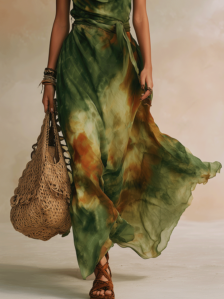 Elvira - Maxi Vestido Verde Abstracto