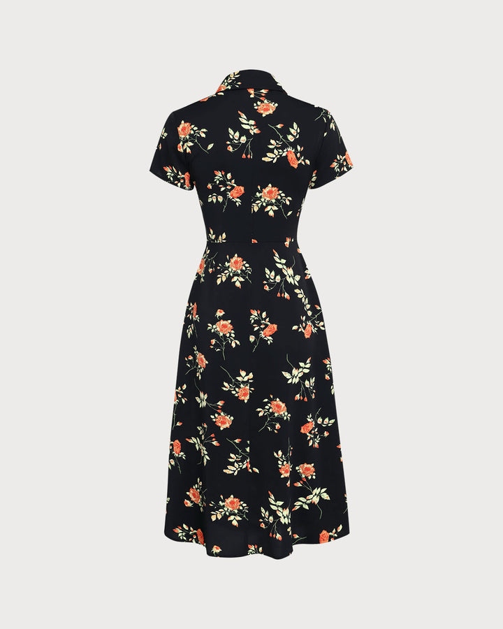Glória - Vestido Midi Floral Preto