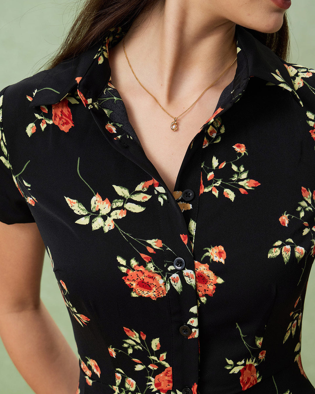 Glória - Vestido Midi Floral Preto