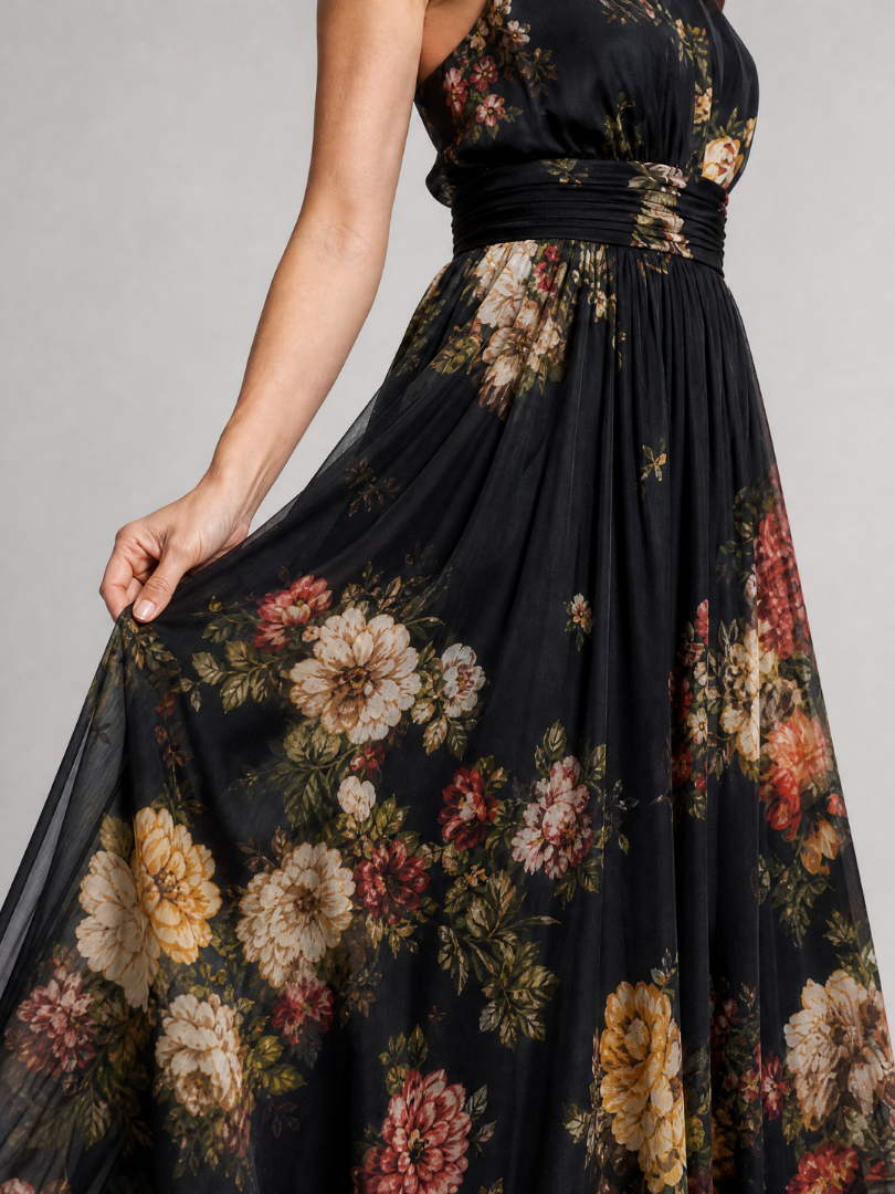 Sílvia - Vestido Midi Floral com Decote Halter