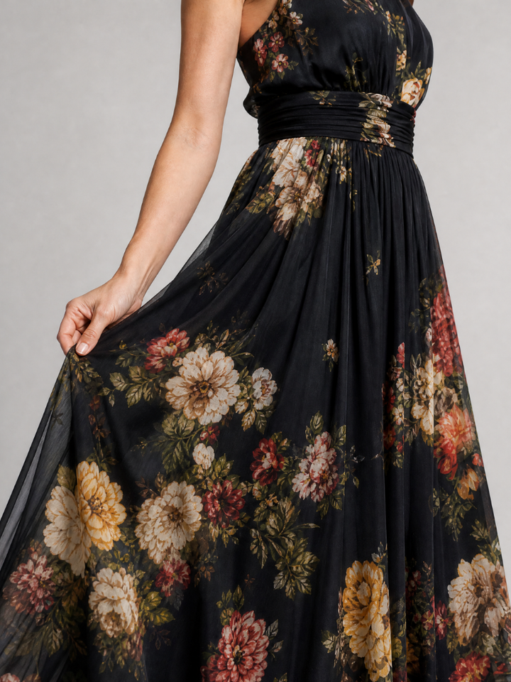 Sílvia - Vestido Midi Floral com Decote Halter