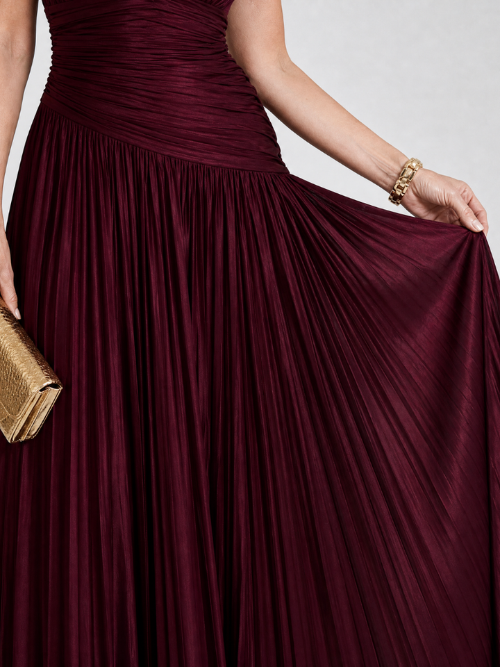 Leonor - Vestido Midi Plissado Sem Mangas com Decote em V