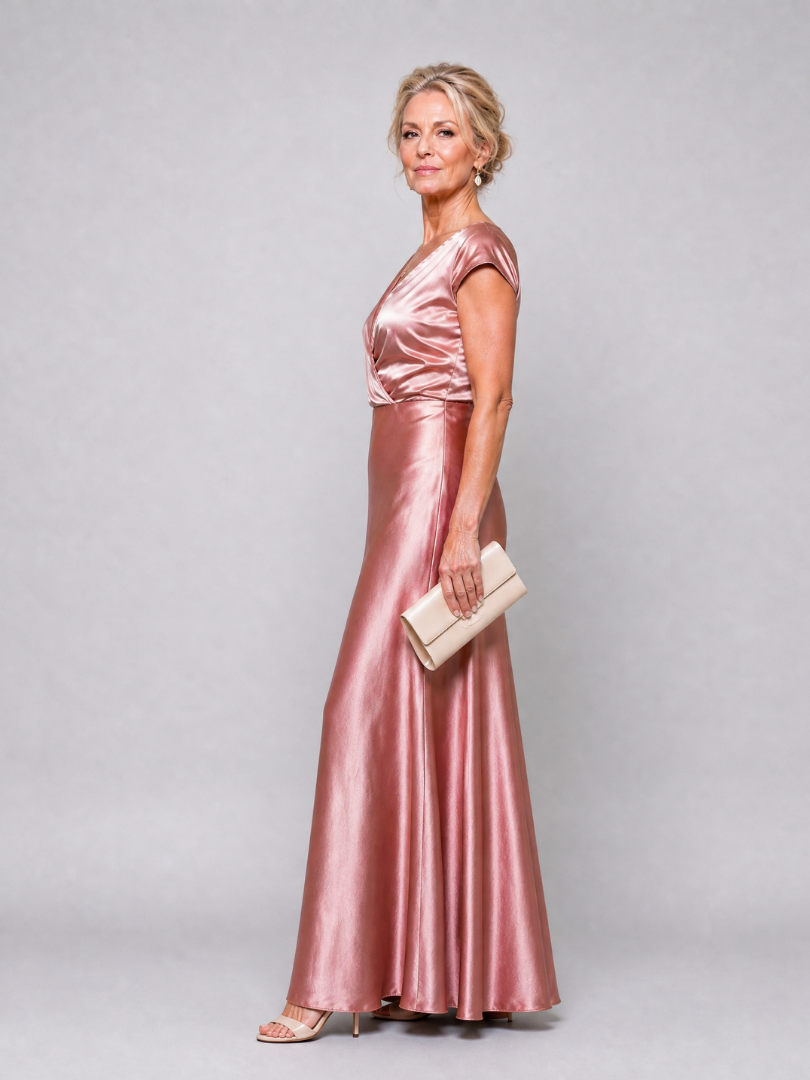 Sandra - Vestido Maxi com Corpete Envolvente e Mangas Curtas
