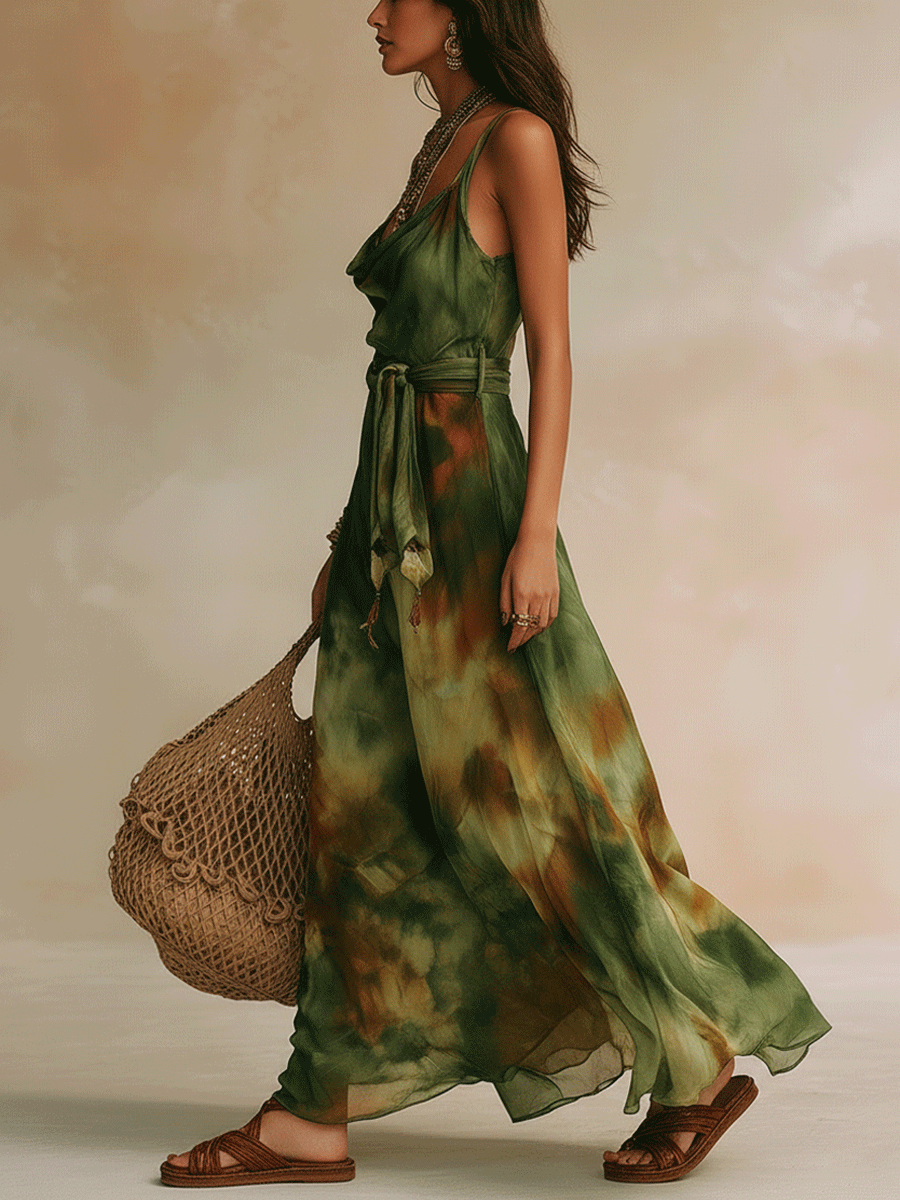 Elvira - Maxi Vestido Verde Abstracto