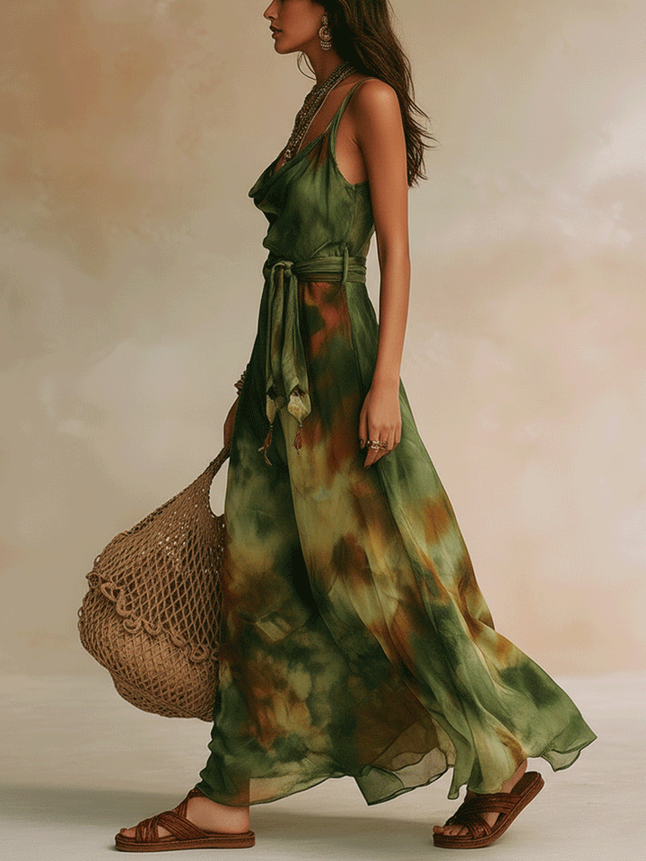 Elvira - Maxi Vestido Verde Abstracto