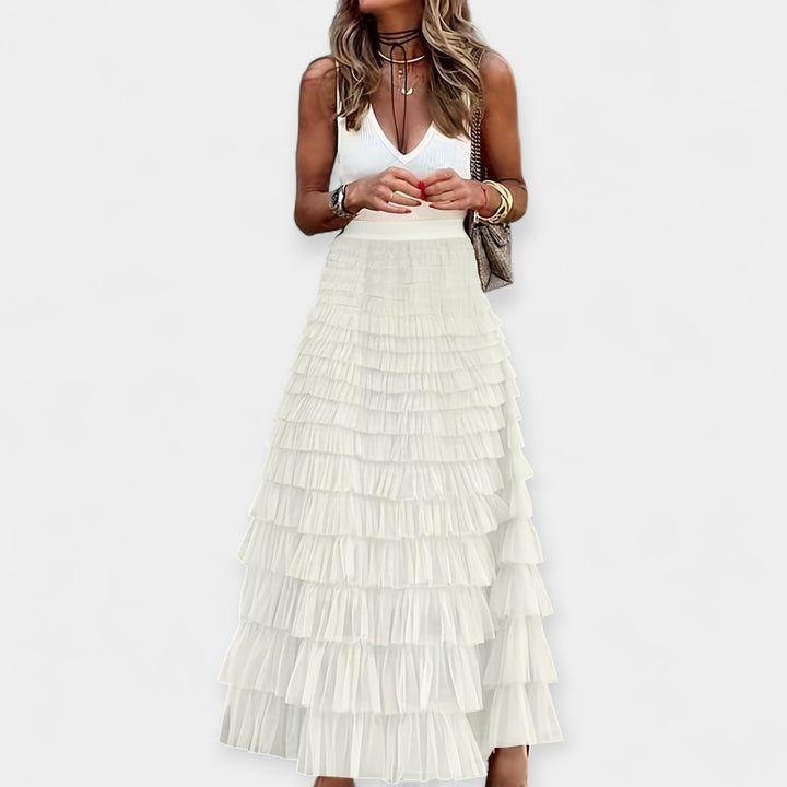 Martina - Saia Boho com Acabamento de Cetim