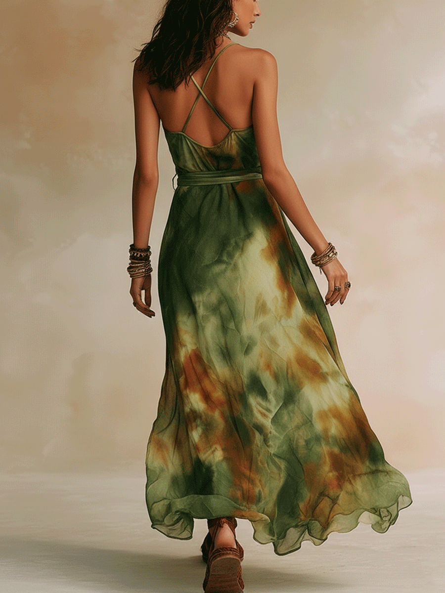 Elvira - Maxi Vestido Verde Abstracto