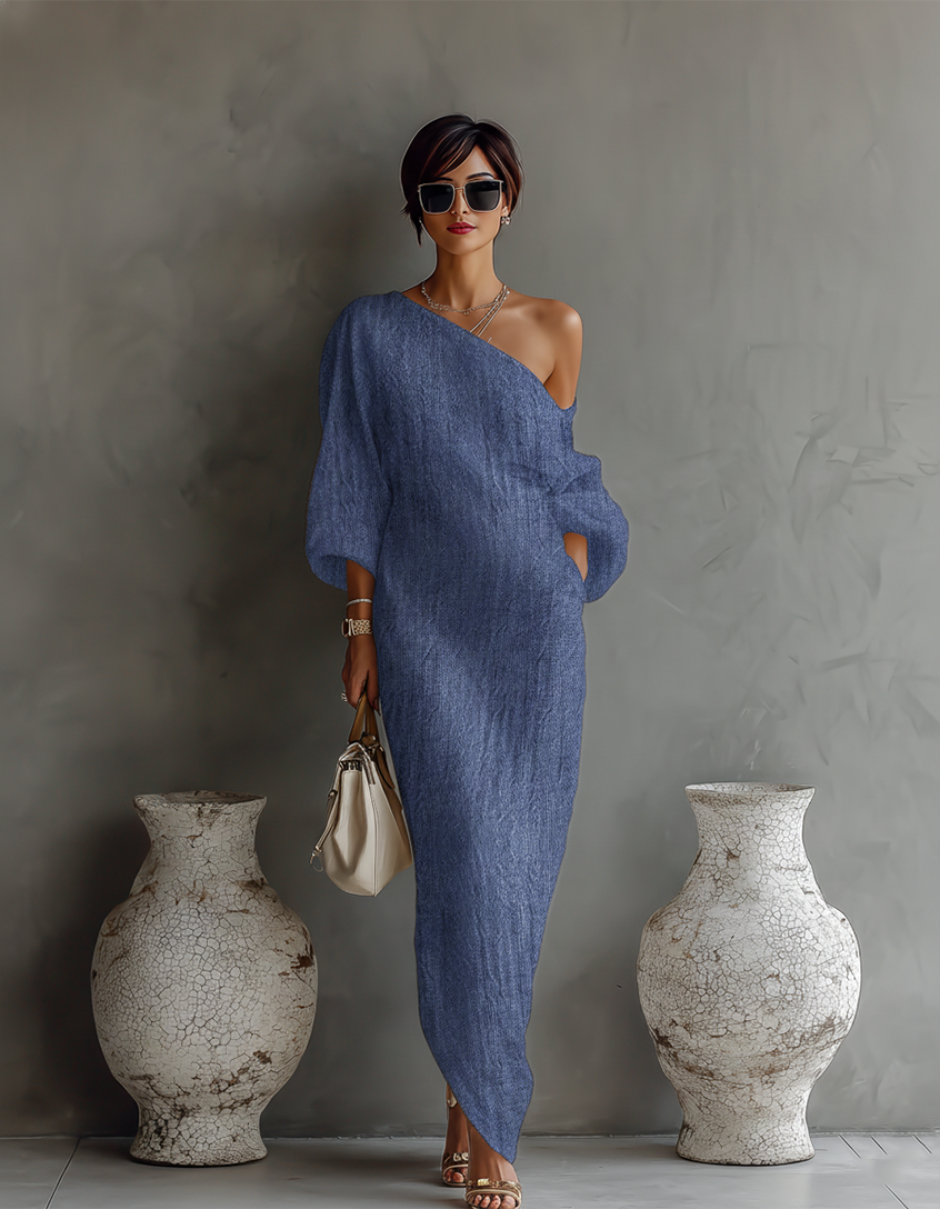 Madalena - Vestido de linho com ombros à vista