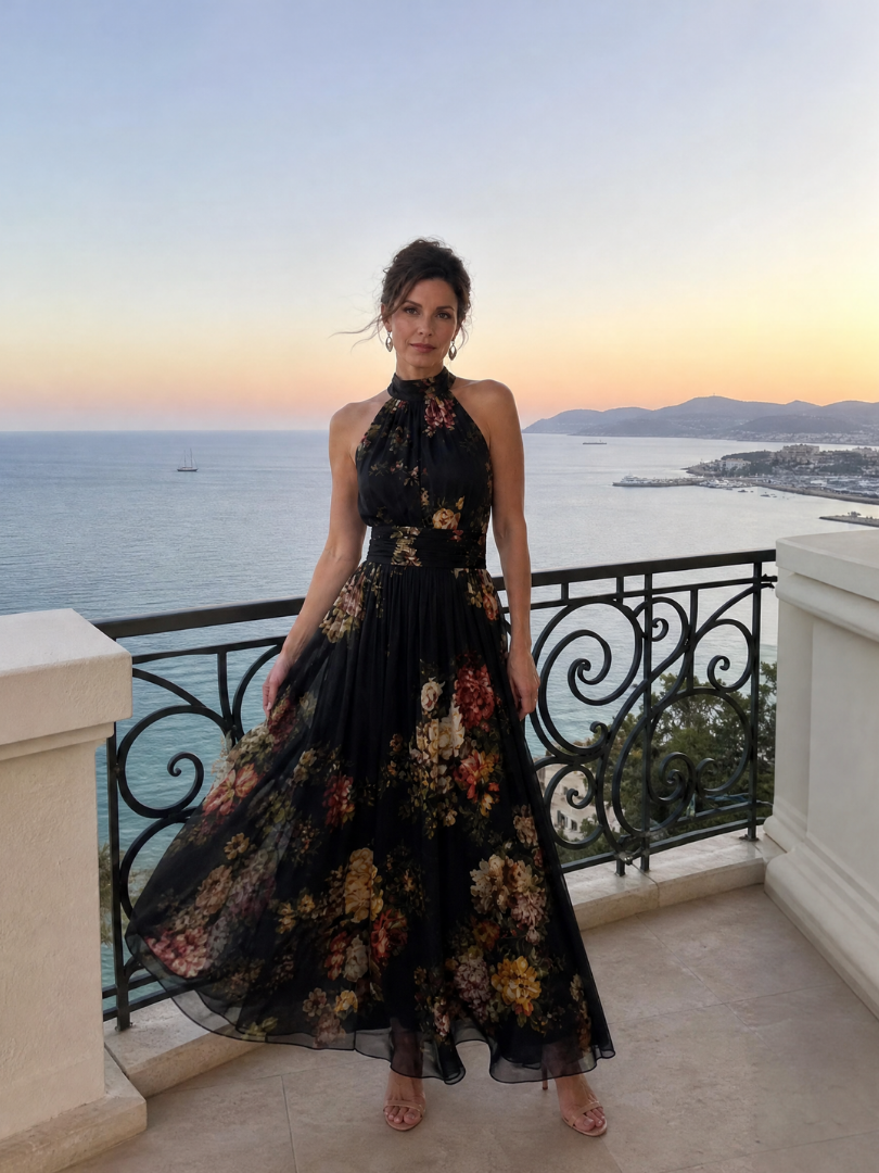 Sílvia - Vestido Midi Floral com Decote Halter