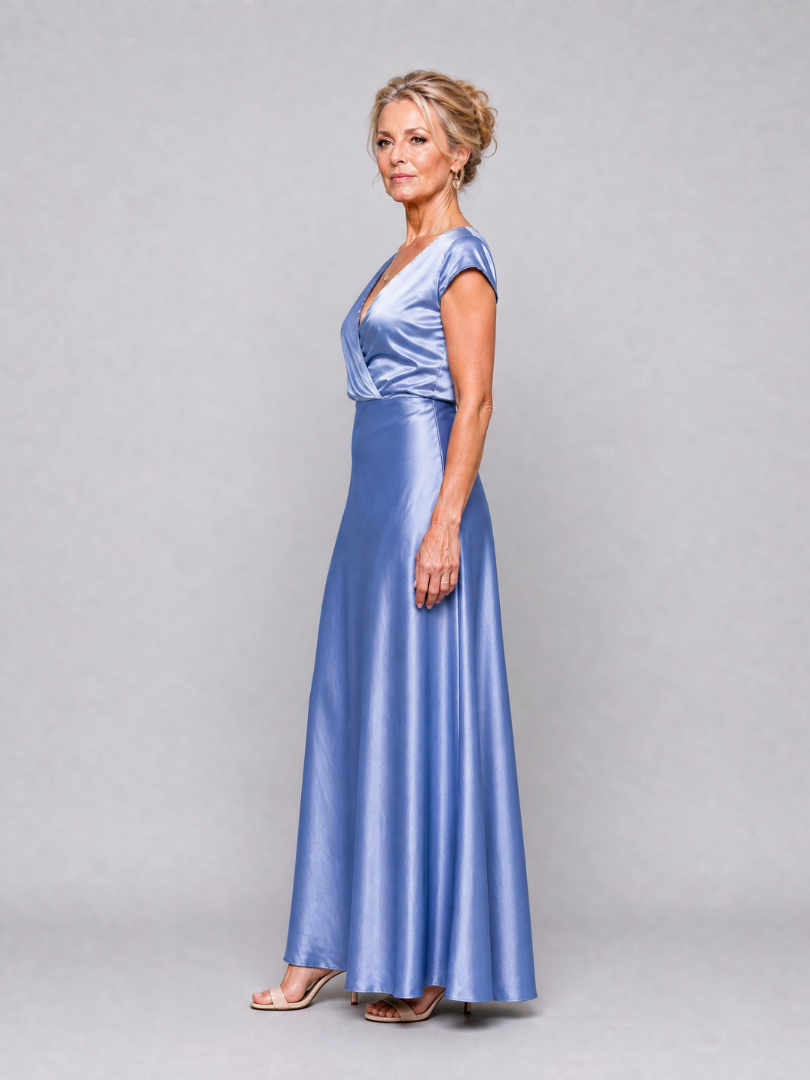 Sandra - Vestido Maxi com Corpete Envolvente e Mangas Curtas