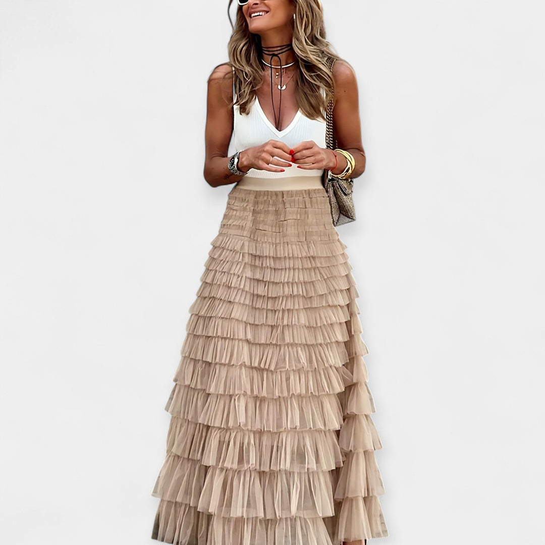 Martina - Saia Boho com Acabamento de Cetim