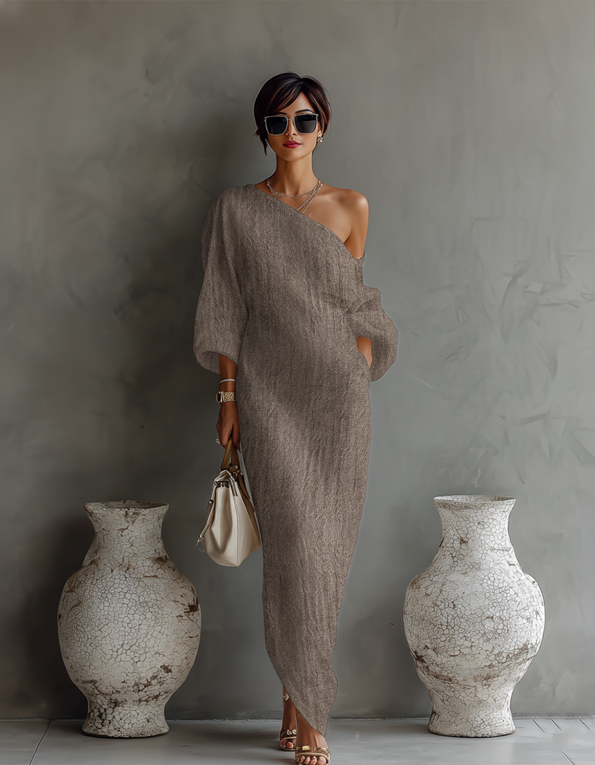 Madalena - Vestido de linho com ombros à vista
