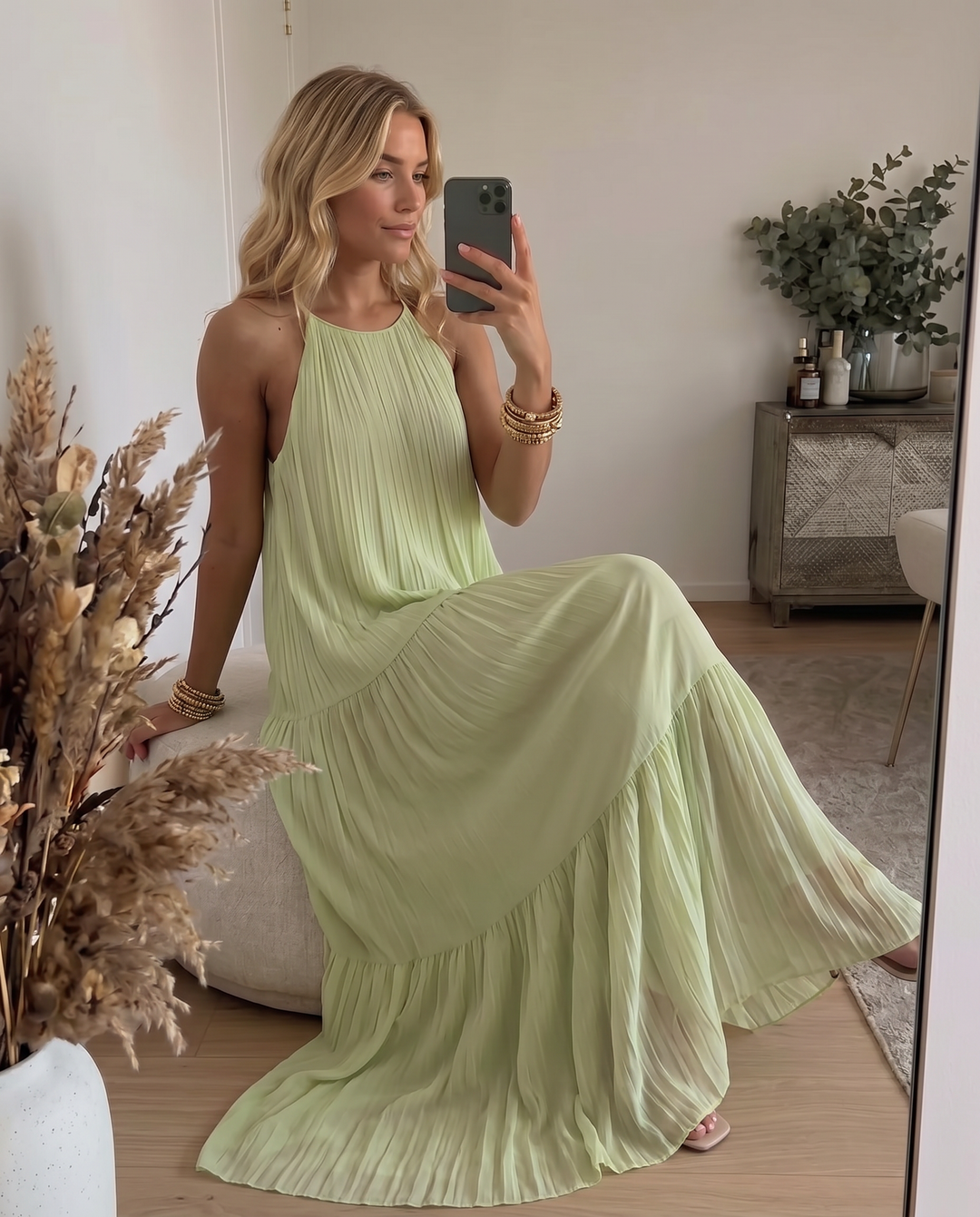 Lívia - Maxi Vestido Boho Verde Pistácio