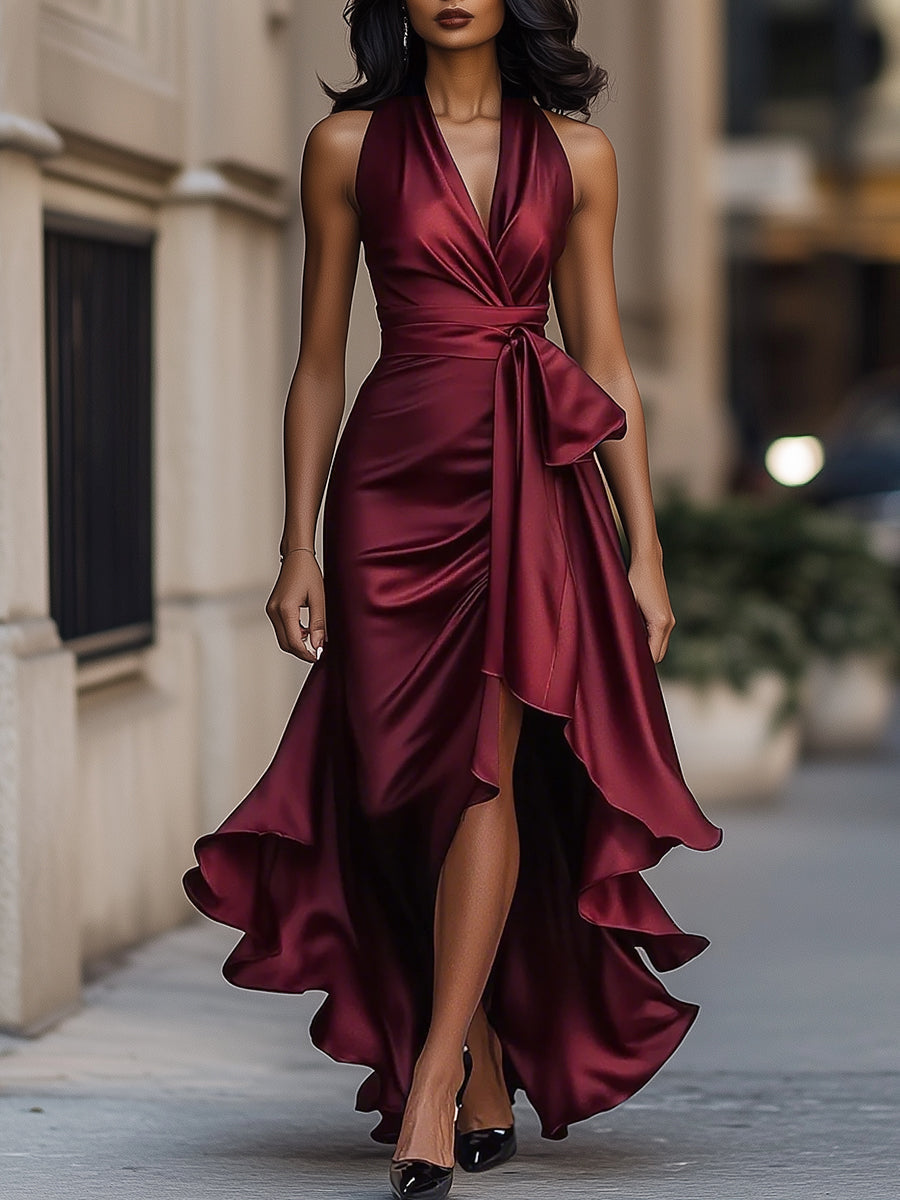Sabrina - Vestido longo dramático em cetim