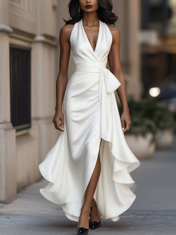 Sabrina - Vestido longo dramático em cetim