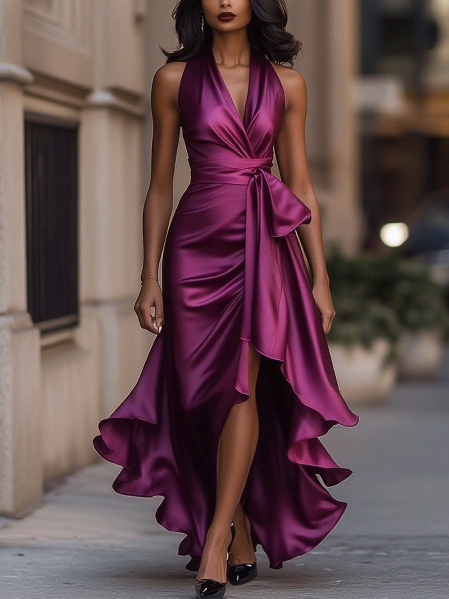 Sabrina - Vestido longo dramático em cetim