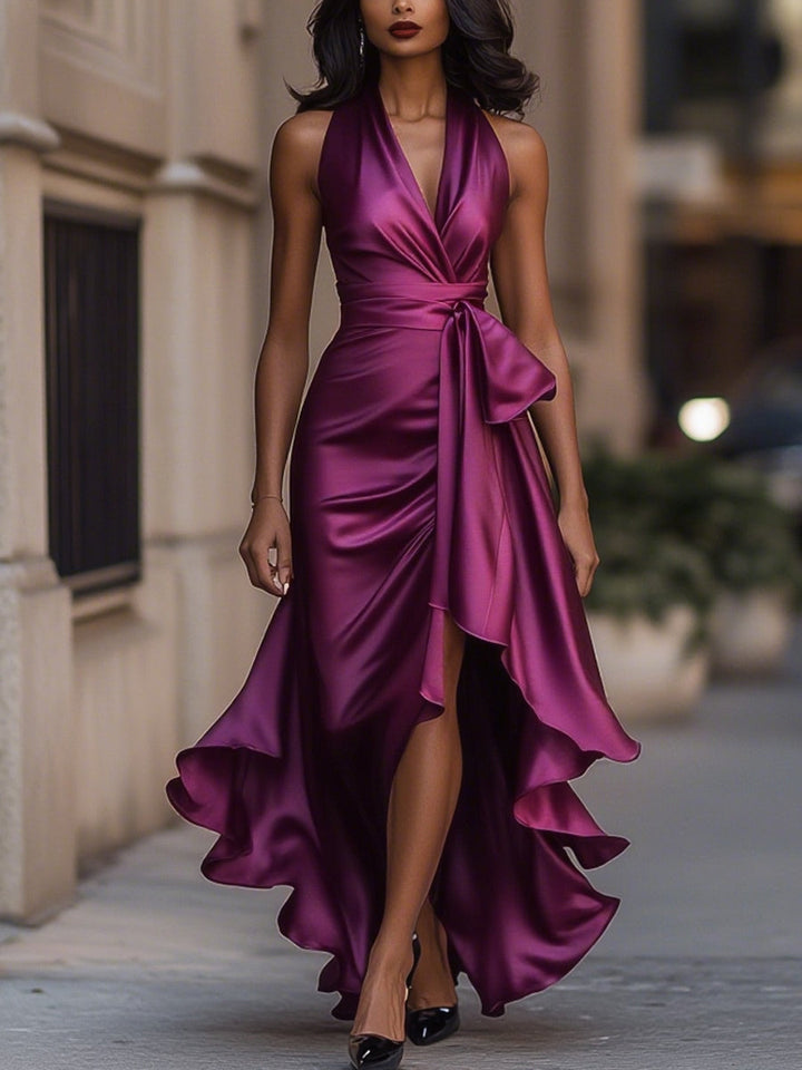 Sabrina - Vestido longo dramático em cetim
