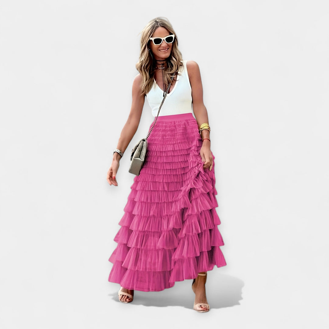 Martina - Saia Boho com Acabamento de Cetim