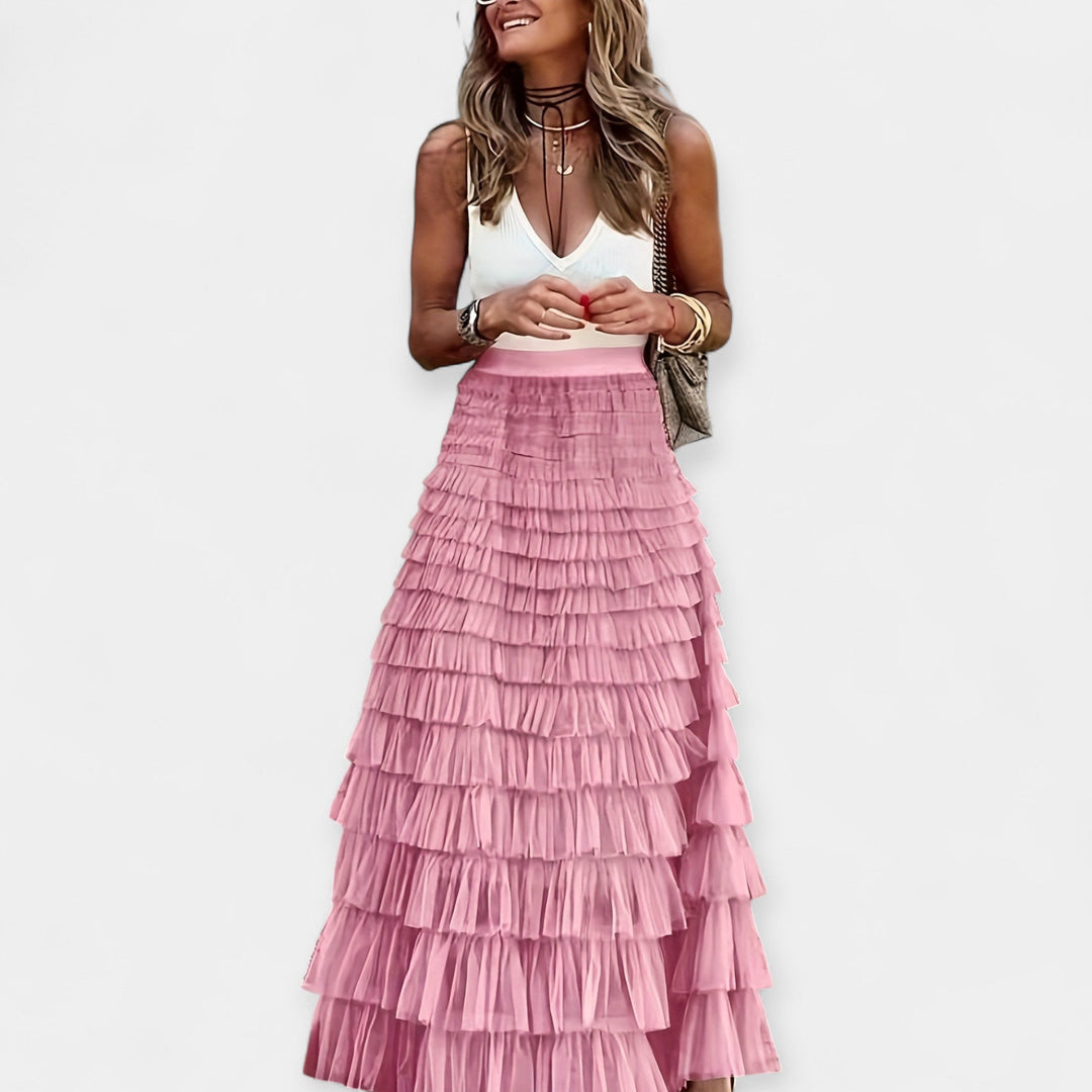 Martina - Saia Boho com Acabamento de Cetim