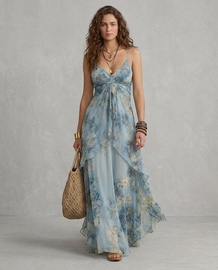 Elisabete - Maxi Slip Dress Floral Azul