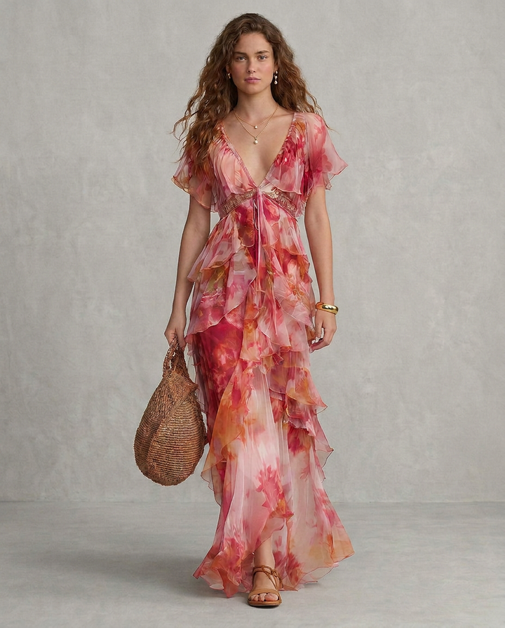 Beatriz - Vestido Boho Floral com Babados