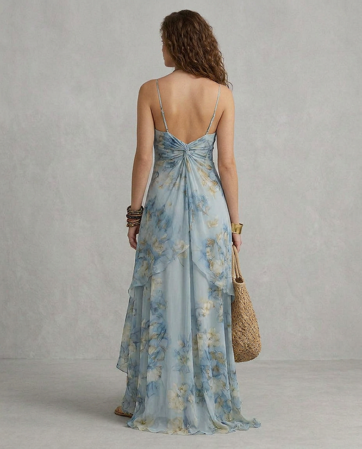 Elisabete - Maxi Slip Dress Floral Azul