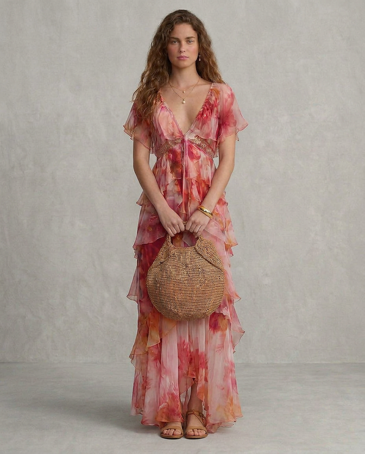 Beatriz - Vestido Boho Floral com Babados