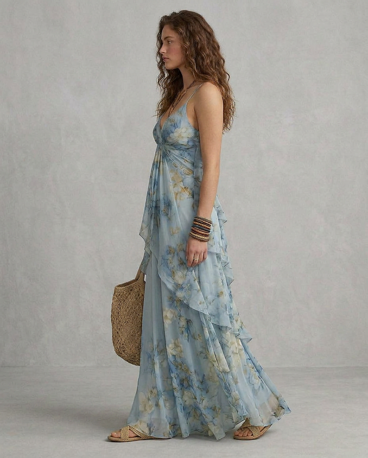 Elisabete - Maxi Slip Dress Floral Azul