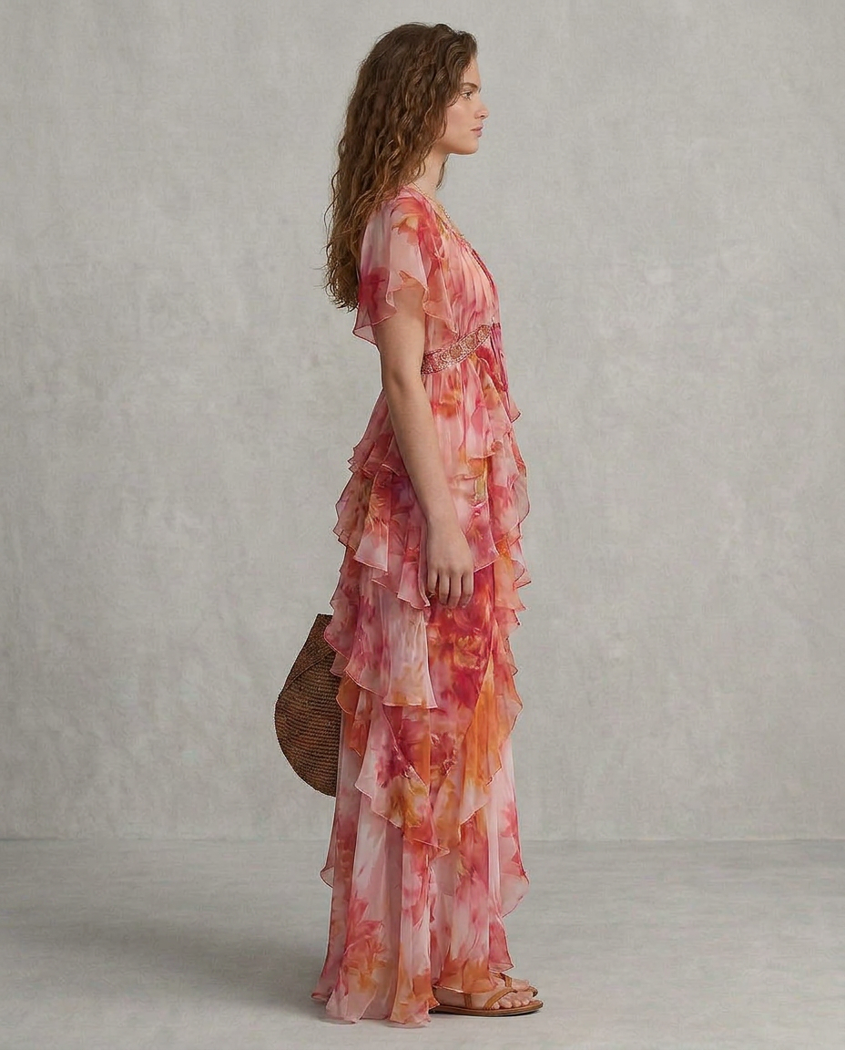Beatriz - Vestido Boho Floral com Babados