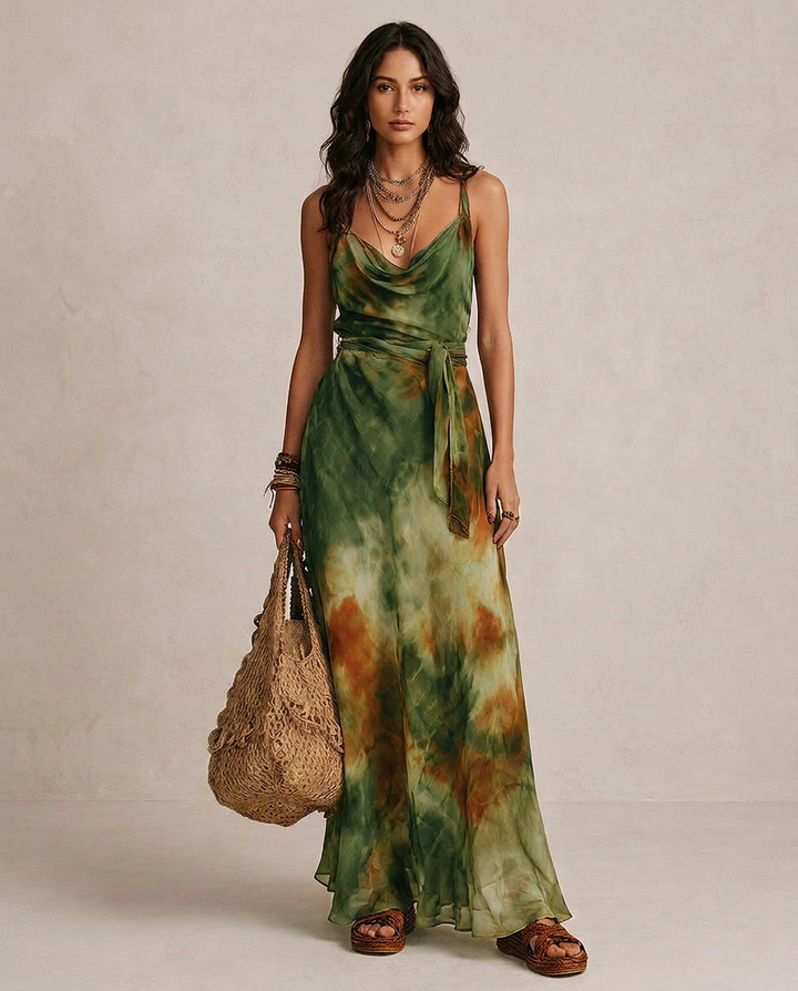 Elvira - Maxi Vestido Verde Abstracto