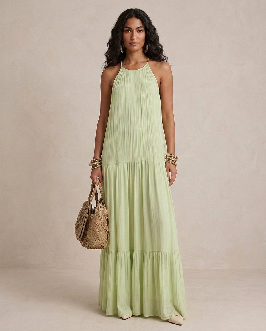 Lívia - Maxi Vestido Boho Verde Pistácio