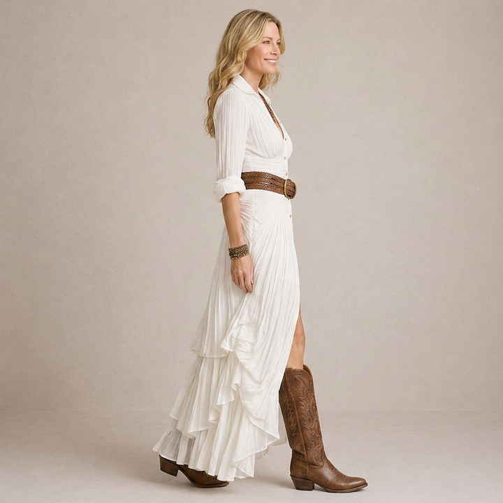 Olívia - Vestido Longo Com Gola
