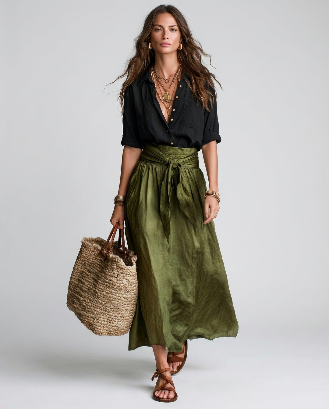 Vera - Conjunto Elegance Preto & Verde Oliva
